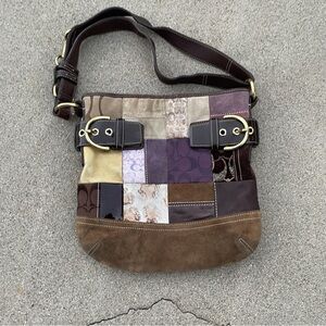 Coach Patchwork Signature Suede Patent Trim Handbag Purse 10x10 36” Strap W/Bag